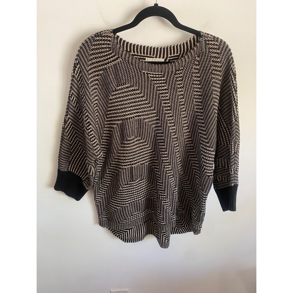 Dana Buchman Women XL Geometric Maze Knit Sweater 3/4 Sleeve Cotton Mix